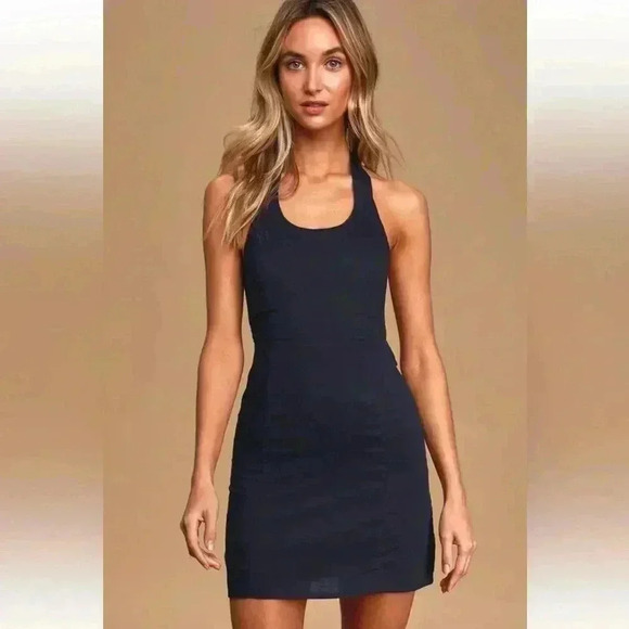 Charlie Holiday Ivy Navy Blue Backless Halter Linen Blend Mini Dress Size 4 - Picture 1 of 7